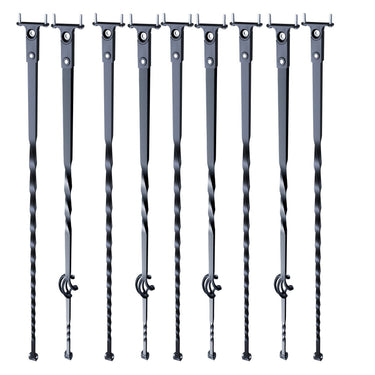 Staircase Metal Balusters, 44'' x 1/2" Galvanized Steel Decorative Banister Spindles, 10 Pack Deck Baluster with Hollow Single Baskets, Twists, Spiral Stair Railing w/ Shoes & Screws