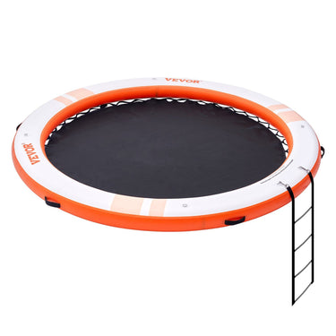 Inflatable Floating Dock, ø8FT Inflatable Dock Platform with ø5FT Trampoline Mesh Pool, Non-Slip Floating Platform Water Mat with Portable Bag & Detachable Ladder for Pool Beach Relaxation