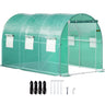 Walk-in Tunnel Greenhouse, 12 x 7 x 7 ft Portable Plant Hot House w/ Galvanized Steel Hoops, 1 Top Beam, Diagonal Poles, Zippered Door & 6 Roll-up Windows, Green