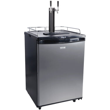 Beer Kegerator, Dual Tap Draft Beer Dispenser, Full Size Keg Refrigerator With Shelves, CO2 Cylinder, Drip Tray & Rail, 32°F- 75.2°F Temperature Control, Holds 1/6, 1/4, 1/2 Barrels, Black