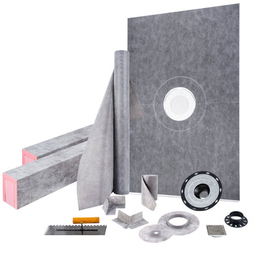 Shower Curb Kit, 48"x72" Watertight Shower Curb Overlay with 4" ABS Central Bonding Flange, 4" Stainless Steel Grate, 2 Cuttable Shower Curb and Trowel, Shower Pan Slope Sticks Fit for Bathroom