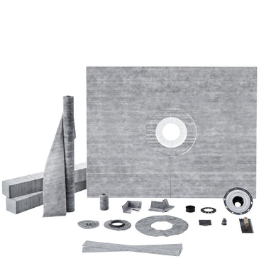 Shower Curb Kit, 60"x48" Shower Pan Kit with 2" PVC Central Flange, Waterproof Membrane, Stainless Steel Grate and Joint Sealant, Shower Pan Slope Sticks Fit for Bathroom