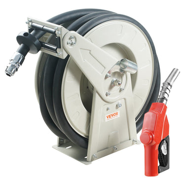 Fuel Hose Reel, 1" x 33', Extra Long Retractable Diesel Hose Reel, Heavy-Duty Carbon Steel Construction with Automatic Fuel Nozzle, NBR Rubber Hose for Aircraft Ship Vehicle Tank Truck, 300 PSI