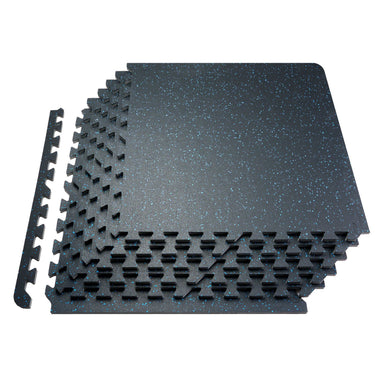 12 PCS 0.56" Thick Gym Floor Mats, 24"x24" EVA Foam & Rubber Top Interlocking Workout Mats with 48 sq.ft Coverage, Waterproof Exercise Puzzle Flooring for Gym, Garage, Basement, Black & Blue