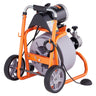 Drain Cleaner Machine 75FT x 3/8 Inch Auto Feed with Wheels & 8 Cutters