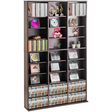 Media Storage Cabinet, 9-Layer DVD Shelf Holds 756 CDs, Adjustable CD Shelves 27 Compartments, Protects & Organizes Music, Movie, Video Games or Memorabilia Collections, Nut-brown