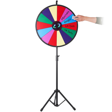 24 Inch Tabletop Color Prize Wheel with Folding Tripod Floor Stand 14 Slots Dry Erase