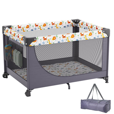 Baby Playpen Quick-Folding Portable Baby Toddler Fence Play Yard & Wheels