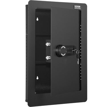 25.59" High Concealed Wall Safe, Keypad Access 3-Level Security Safe, Includes 3 Adjustable Shelves & 6 Hooks, Made of Durable Q235 Steel, Features LED Lighting & Alert System for Valuables