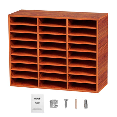27 Compartments Wood Literature Organizer, Adjustable Shelves, Medium Density Fiberboard Mail Center, Office Home School Storage for Files, Documents, Papers, Magazines, Brown