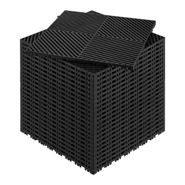 Interlocking Drainage Mat, 15.7'x15.7' Modular Cushion Durable PP Material, 24 Pcs Splicing Drainage Mats, Non-Slip Drainage Floor Tile and Shower Mat, for Garage, Garden, Kitchen&Outdoor, Black