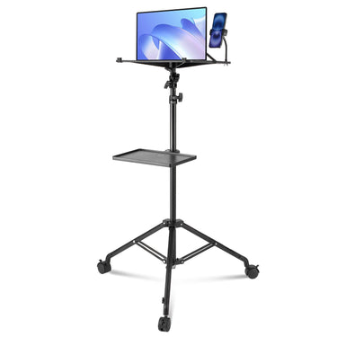 Projector Floor Stand Adjustable Height from 31.3 to 67.3 in, DJ Equipment, Projector Mount with Tray, Ideal for Outdoor Movies, Home and Studio, Max Load Capacity 22 lbs With Wheels, Black