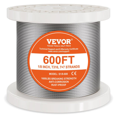 T316 Stainless Steel Cable 1/8" 7x7 Steel Wire Rope 600 ft Cable Railing
