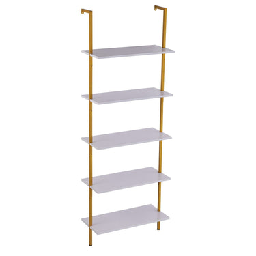 Industrial Square Pipe Shelf 5 Tier 24x11.8in Wall-Mount Gold White