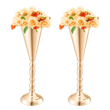 10PCS 43cm/16.9' Tall Wedding Flower Vase Metal Gold Trumpet for Tables