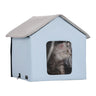 Heated Cat House Foldable Kitty Shelter with Heated Pad Blue Small