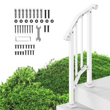 1-2 Step Handrails for Outdoor for Seniors Porch Deck Retro Arch White