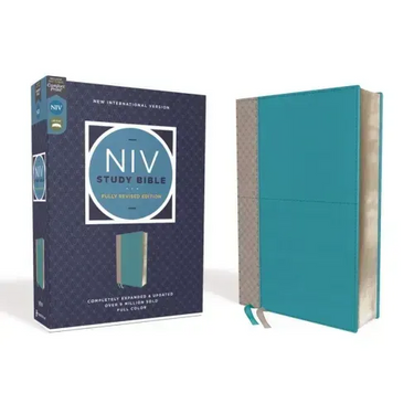 NIV Study Bible, Fully Revised Edition, Leathersoft, Teal/Gray, Red Letter, Comfort Print