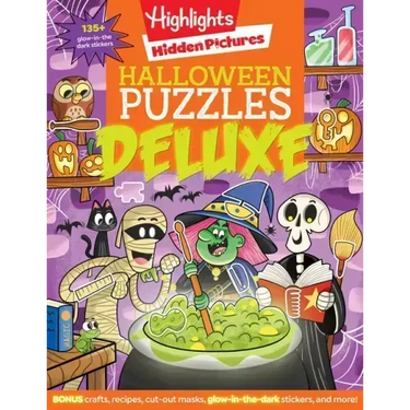 Halloween Puzzles Deluxe: Halloween Activity Book for Kids, 135 Glow-In-The-Dark Stickers, 96-Pages of Mazes, Puzzles with Halloween Crafts & Recipes