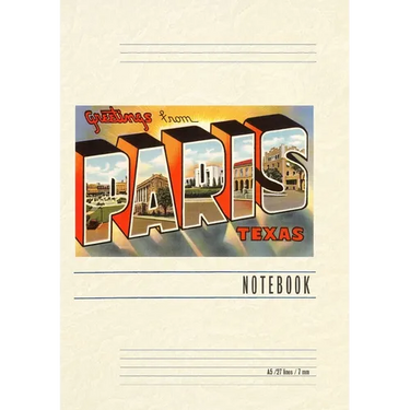 Vintage Lined Notebook Greetings from Paris, Texas