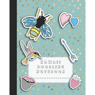 Kawaii doodling notebook: A large composition notebooks with colouring pages for the school dreamer who likes to doodle whilst studying - Turquoise an