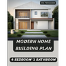 Modern Home Building Plan: 4 Bedroom, 3 Bathroom with Garage and CAD File: Customizable Design and Sustainable Living