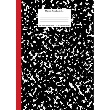 Marble Notebook A4: Black and Red Spine College Ruled Journal