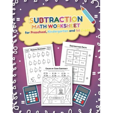 Subtration Math Worksheet for Preschool, Kindergarten and 1st grade: 25 Fun Designs For Boys And Girls - Educational Worksheets