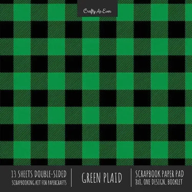 Green Plaid Scrapbook Paper Pad 8x8 Decorative Scrapbooking Kit for Cardmaking Gifts, DIY Crafts, Printmaking, Papercrafts, Check Pattern Designer Pap