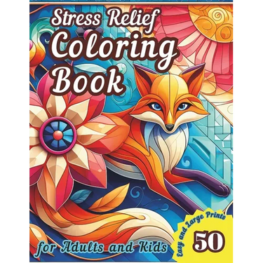 Stress Relief Coloring Book for Adults and Kids: Creative Mosaic Patterns with 50 Easy and Large Prints Featuring Animal, Flower, and Geometric Design