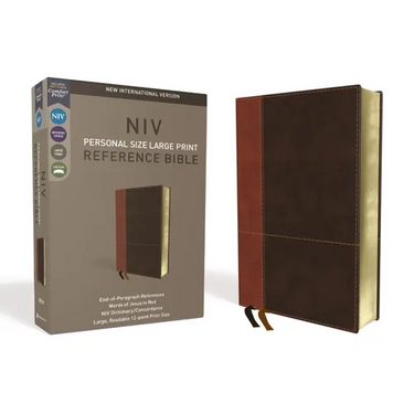 NIV, Personal Size Reference Bible, Large Print, Imitation Leather, Brown, Red Letter Edition, Comfort Print