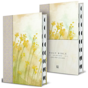 KJV Holy Bible, Giant Print Large Format, Hardcover Yellow with Flowers with Ribbon Marker, Red Letter, and Thumb Index