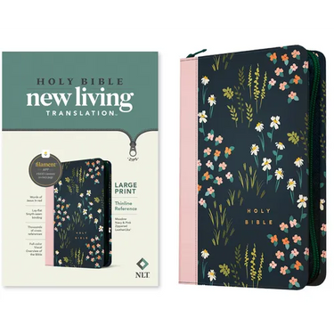 NLT Large Print Thinline Reference Zipper Bible, Filament Enabled (Leatherlike, Meadow Navy & Pink, Red Letter)