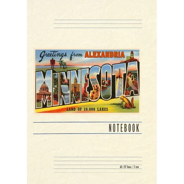 Vintage Lined Notebook Greetings from Alexandria, Minnesota