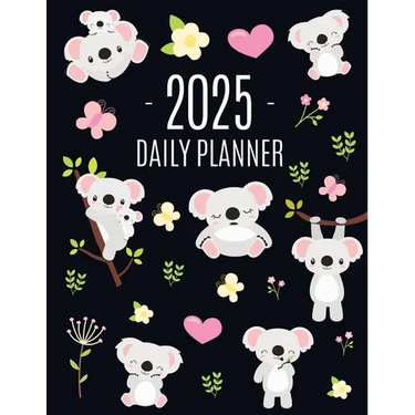 Koala Planner 2025: Australian Outback Animal Agenda: January-December Pretty Pink Butterflies & Yellow Flowers Monthly Scheduler For Work or Office