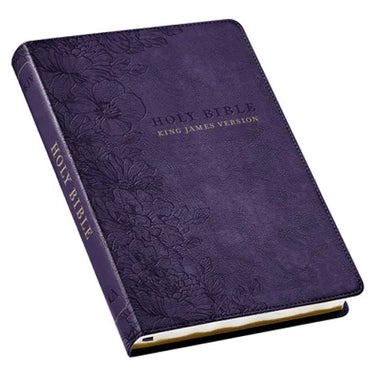 KJV Holy Bible, Thinline Large Print Faux Leather Red Letter Edition Thumb Index & Ribbon Marker, King James Version, Purple Floral