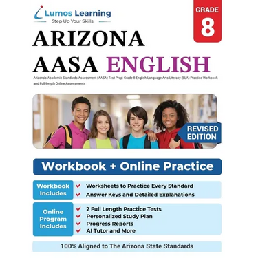 Arizona's Academic Standards Assessment (AASA) Test Prep: Grade 8 English Language Arts Literacy (ELA) Practice Workbook and Full-length Online Assess