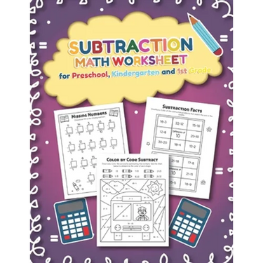 Subtration Math Worksheet for Preschool, Kindergarten and 1st grade: 25 Fun Designs For Boys And Girls - Educational Worksheets