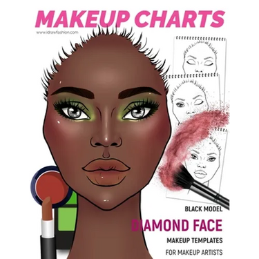 Makeup Charts - Face Templates for Makeup Artists: Black Model - DIAMOND face shape
