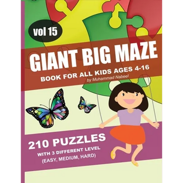 Giant Big Maze Book for All Kids Ages 4-16 - 210 Puzzles with 3 Different Level (Easy, Medium, Hard) - Vol 15: Maze Puzzles Activity Workbook for All