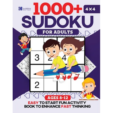 Kunlektra Brain Teaser 1000+ 4 x 4 Sudoku Puzzle Book for Kids