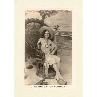 Vintage Lined Notebook Greetings from Florida, Woman in Chair with Gator