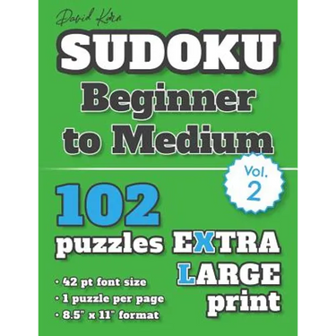 David Karn Sudoku - Beginner to Medium Vol 2: 102 Puzzles, Extra Large Print, 42 pt font size, 1 puzzle per page