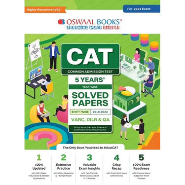 Oswaal CAT 5 Years Solved Papers (VARC, DILR & QA) Year-wise & Shift-wise (2019 - 2023) for 2024 Exam
