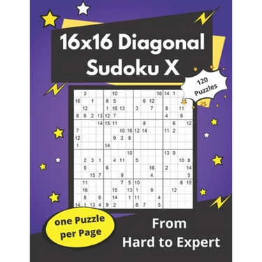 16x16 Diagonal Sudoku X: Hard Mega-Sudoku X Puzzles