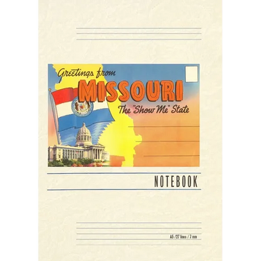 Vintage Lined Notebook Postcard Folder, Greetings from Missouri