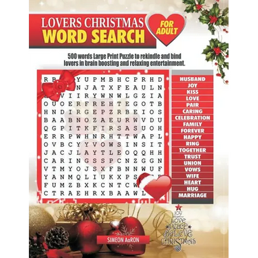 Lovers Christmas Word Search for Adults: 500 words large print puzzle to rekindle and bind lovers in brain boosting and relaxing entertainment.