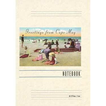 Vintage Lined Notebook Greetings from Cape May, New Jersey, Beach Scene