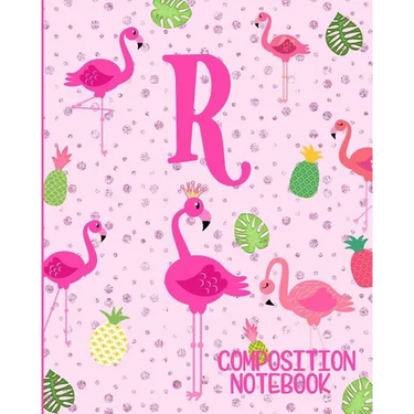 Composition Notebook R: Pink Flamingo Initial R Composition Wide Ruled Notebook