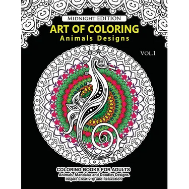 Art of Coloring Animal Design Midnight Edition: An Adult Coloring Book with Mandala Designs, Mythical Creatures, and Fantasy Animals for Inspiration a